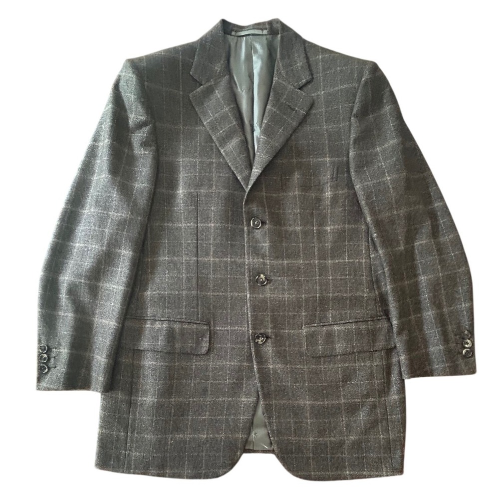 d'Avenza Blazer Sports Coat 40 Brown 100% Cashmere Windowpane Made‎ in Italy